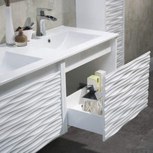 Load image into Gallery viewer, Blossom Paris 48 Inch Vanity Base in White. Available with Ceramic Double Sinks / Ceramic Double Sinks + Mirror / Ceramic Double Sinks + Mirror / Ceramic Double Sinks + Two Mirrors + Two Side Cabinets - The Bath Vanities