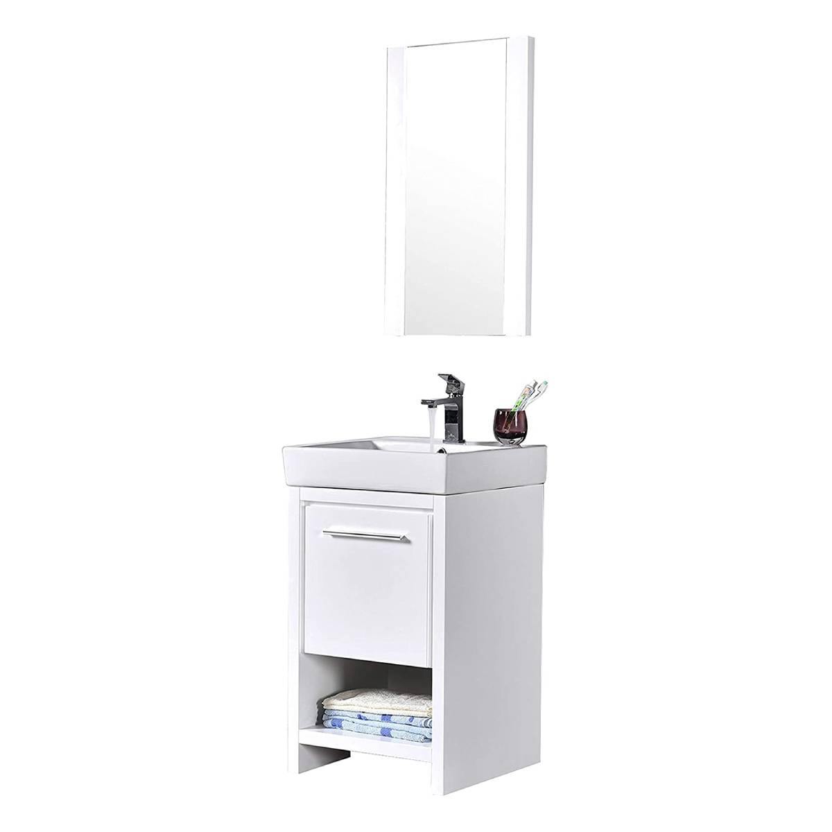 Blossom Milan 20 Inch Vanity Base in White / Silver Grey. Available with Ceramic Sink / Ceramic Sink + Mirror / Ceramic Sink + Mirrored Medicine Cabinet - The Bath Vanities