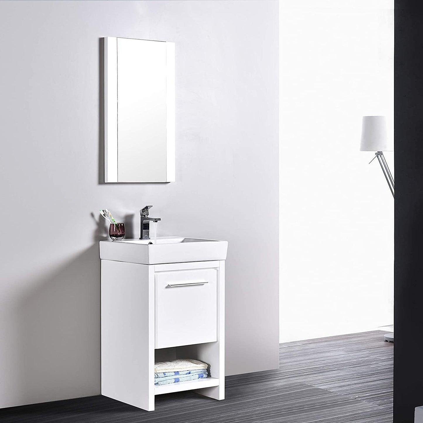 Blossom Milan 24 Inch Vanity Base in White / Silver Grey. Available with Ceramic Sink / Ceramic Sink + Mirror / Ceramic Sink + Mirrored Medicine Cabinet - The Bath Vanities