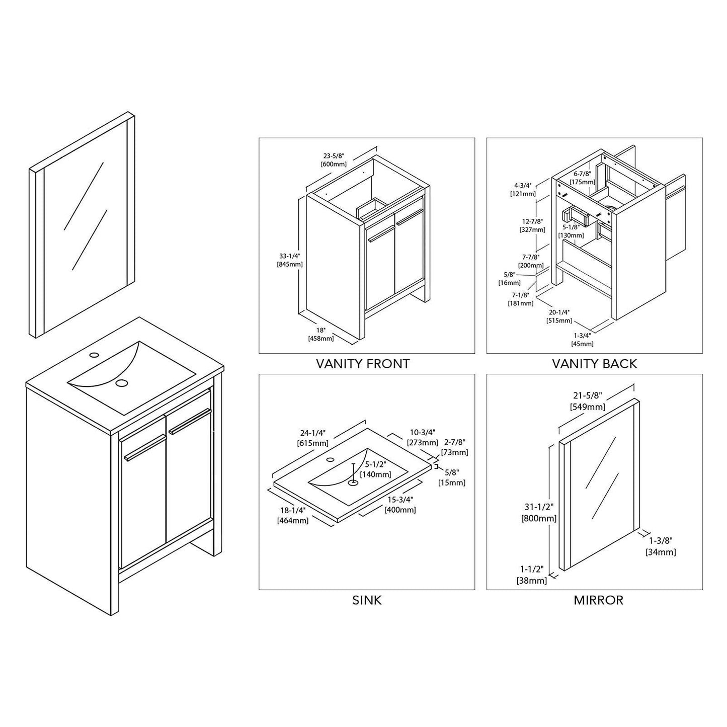 Blossom Milan 30 Inch Vanity Base in White / Silver Grey. Available with Ceramic Sink / Ceramic Sink + Mirror / Ceramic Sink + Mirrored Medicine Cabinet - The Bath Vanities