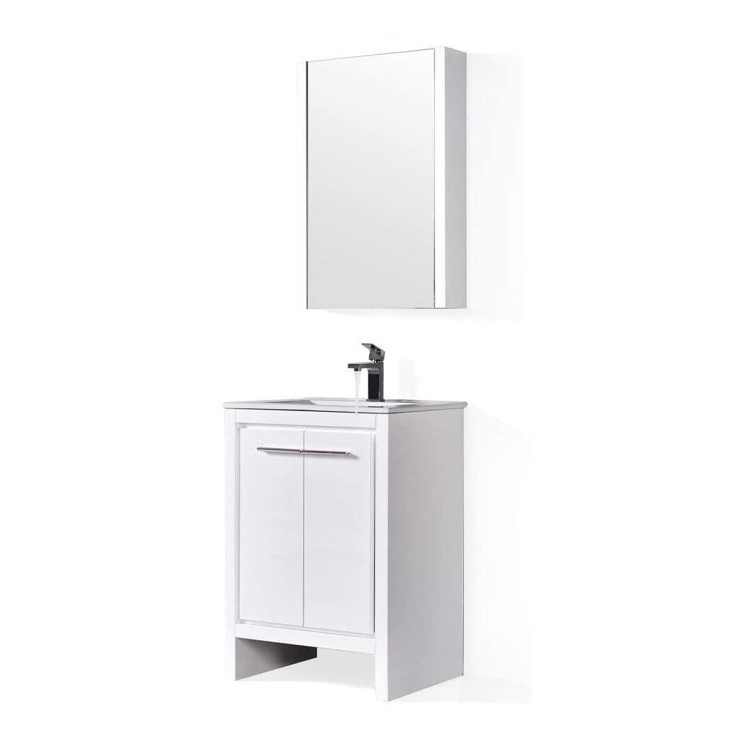 Blossom Milan 30 Inch Vanity Base in White / Silver Grey. Available with Ceramic Sink / Ceramic Sink + Mirror / Ceramic Sink + Mirrored Medicine Cabinet - The Bath Vanities