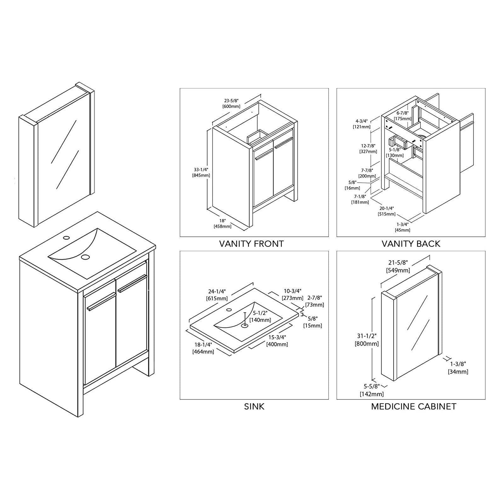 Blossom Milan 30 Inch Vanity Base in White / Silver Grey. Available with Ceramic Sink / Ceramic Sink + Mirror / Ceramic Sink + Mirrored Medicine Cabinet - The Bath Vanities