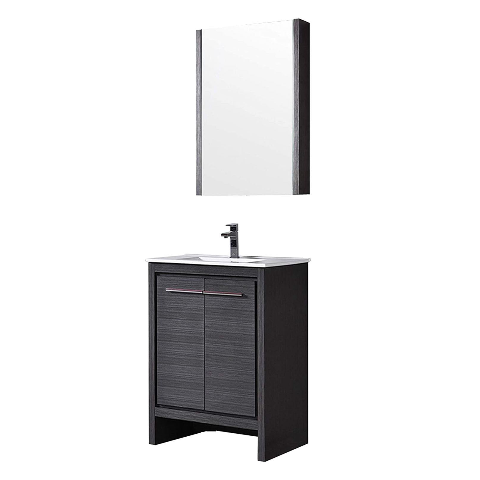 Blossom Milan 30 Inch Vanity Base in White / Silver Grey. Available with Ceramic Sink / Ceramic Sink + Mirror / Ceramic Sink + Mirrored Medicine Cabinet - The Bath Vanities