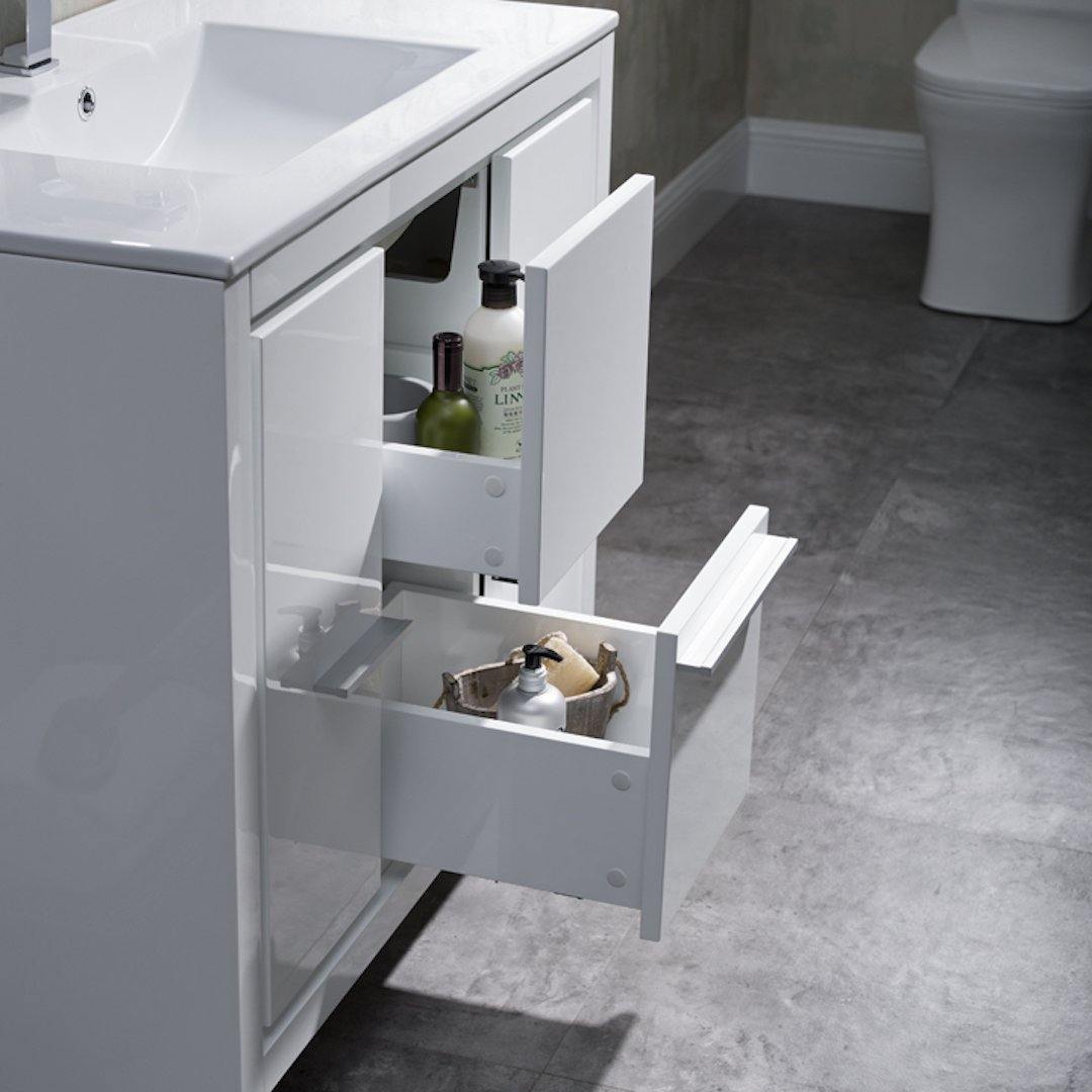 Blossom Milan 36 Inch Vanity Base in White / Silver Grey. Available with Ceramic Sink / Ceramic Sink + Mirror / Ceramic Sink + Mirrored Medicine Cabinet - The Bath Vanities