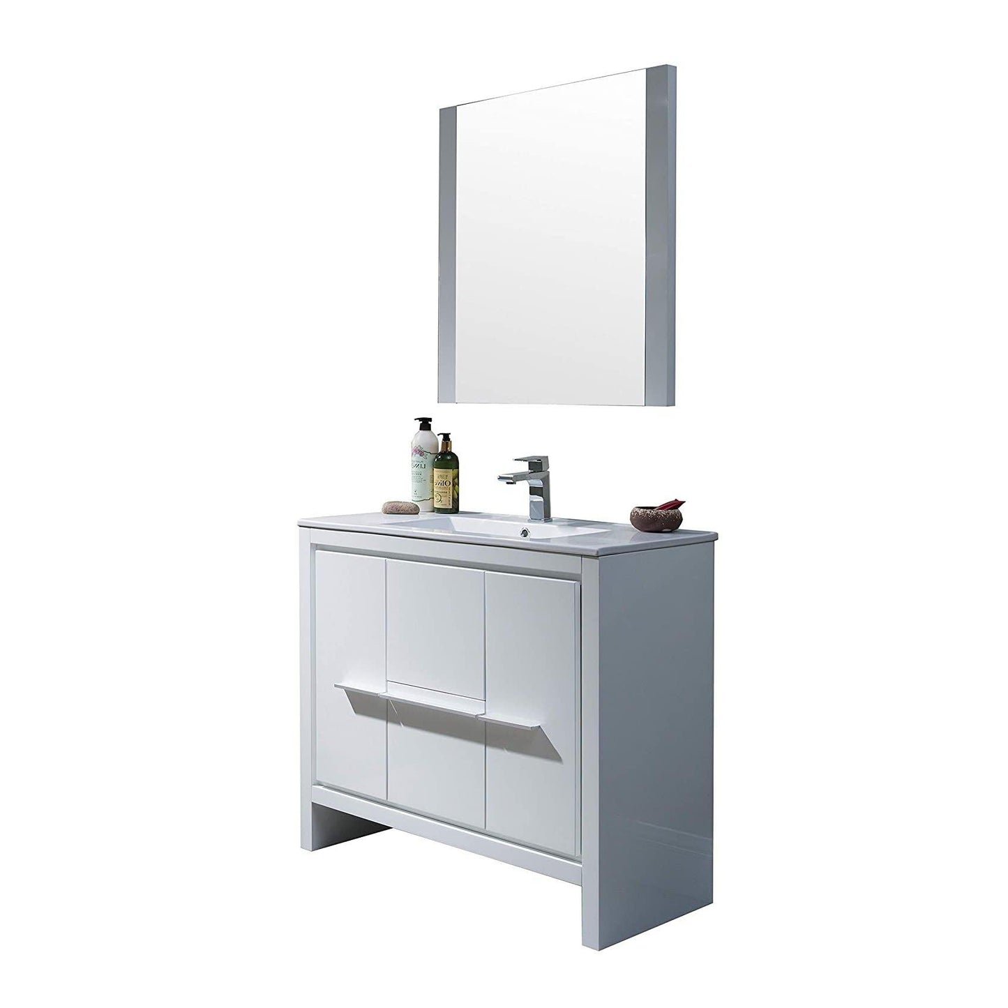 Blossom Milan 36 Inch Vanity Base in White / Silver Grey. Available with Ceramic Sink / Ceramic Sink + Mirror / Ceramic Sink + Mirrored Medicine Cabinet - The Bath Vanities