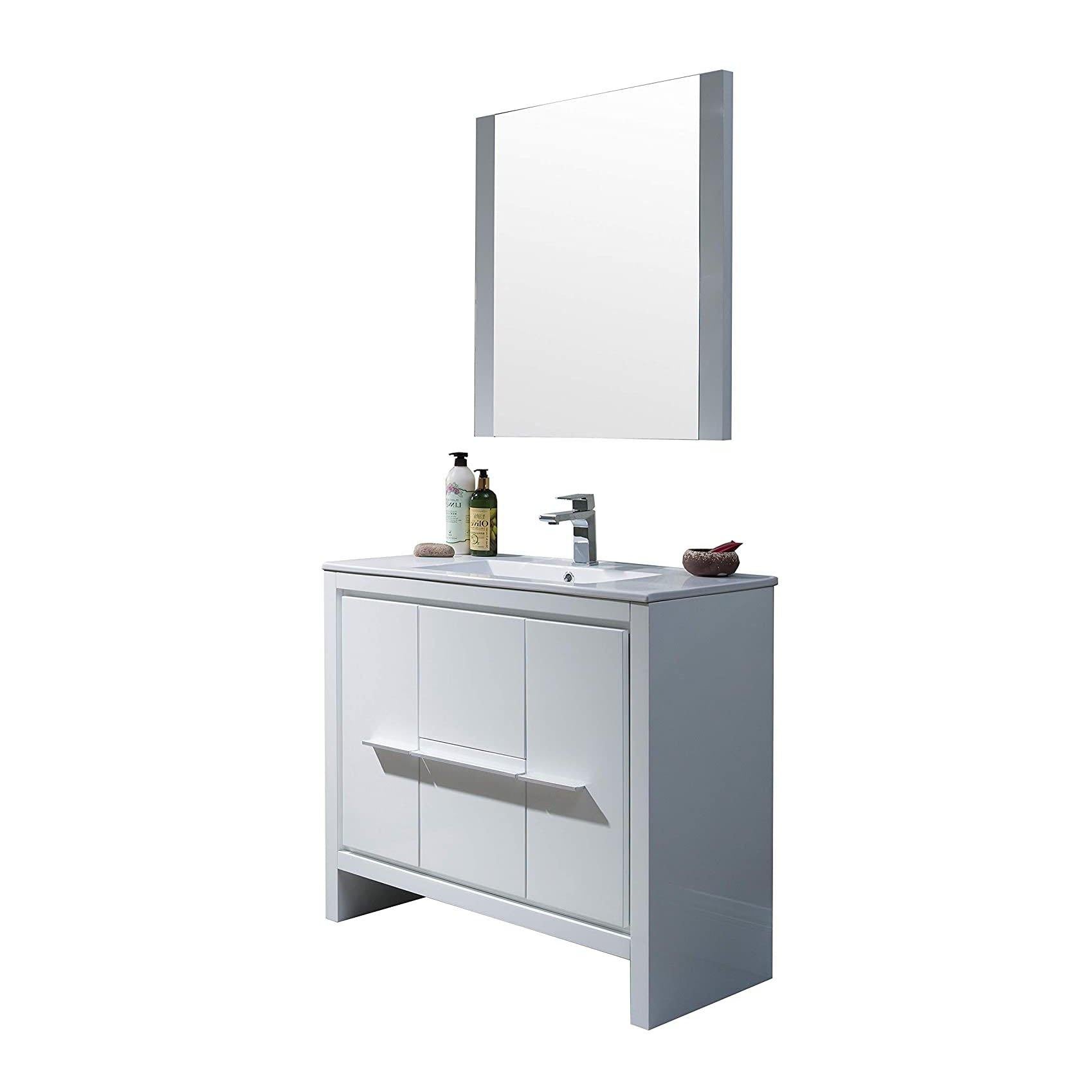 Blossom Milan 36 Inch Vanity Base in White / Silver Grey. Available with Ceramic Sink / Ceramic Sink + Mirror / Ceramic Sink + Mirrored Medicine Cabinet - The Bath Vanities