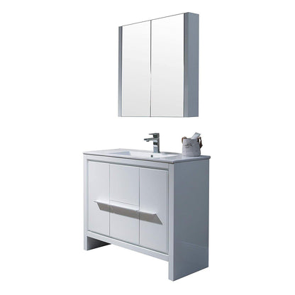 Blossom Milan 36 Inch Vanity Base in White / Silver Grey. Available with Ceramic Sink / Ceramic Sink + Mirror / Ceramic Sink + Mirrored Medicine Cabinet - The Bath Vanities