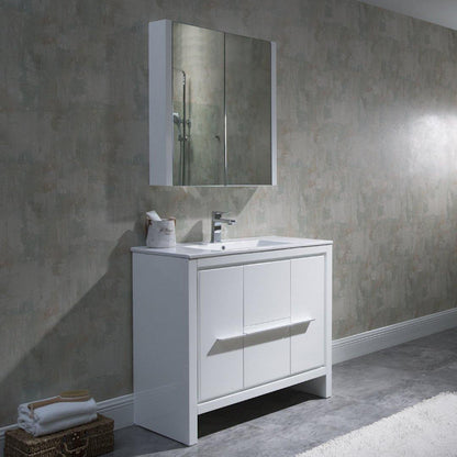 Blossom Milan 36 Inch Vanity Base in White / Silver Grey. Available with Ceramic Sink / Ceramic Sink + Mirror / Ceramic Sink + Mirrored Medicine Cabinet - The Bath Vanities