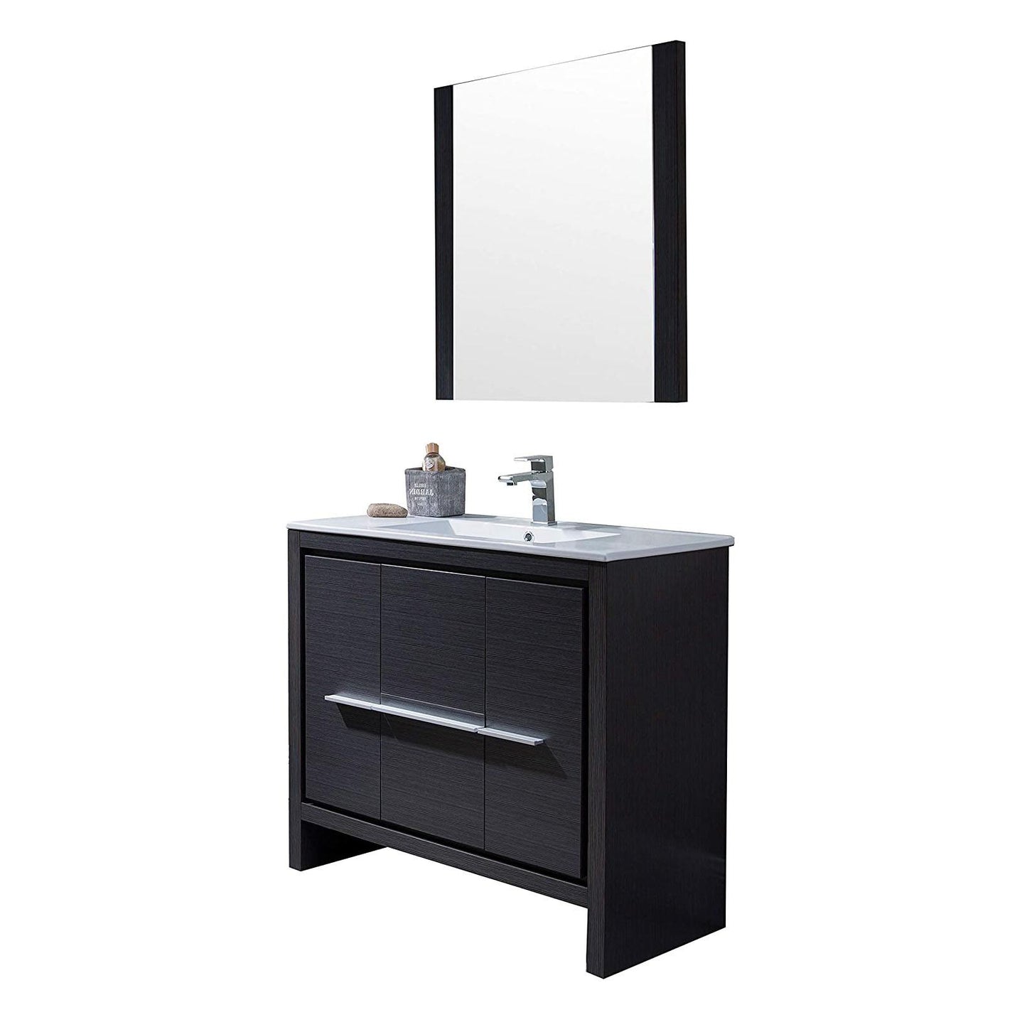 Blossom Milan 36 Inch Vanity Base in White / Silver Grey. Available with Ceramic Sink / Ceramic Sink + Mirror / Ceramic Sink + Mirrored Medicine Cabinet - The Bath Vanities