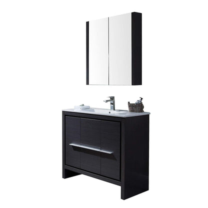 Blossom Milan 36 Inch Vanity Base in White / Silver Grey. Available with Ceramic Sink / Ceramic Sink + Mirror / Ceramic Sink + Mirrored Medicine Cabinet - The Bath Vanities