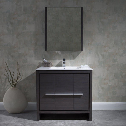 Blossom Milan 36 Inch Vanity Base in White / Silver Grey. Available with Ceramic Sink / Ceramic Sink + Mirror / Ceramic Sink + Mirrored Medicine Cabinet - The Bath Vanities