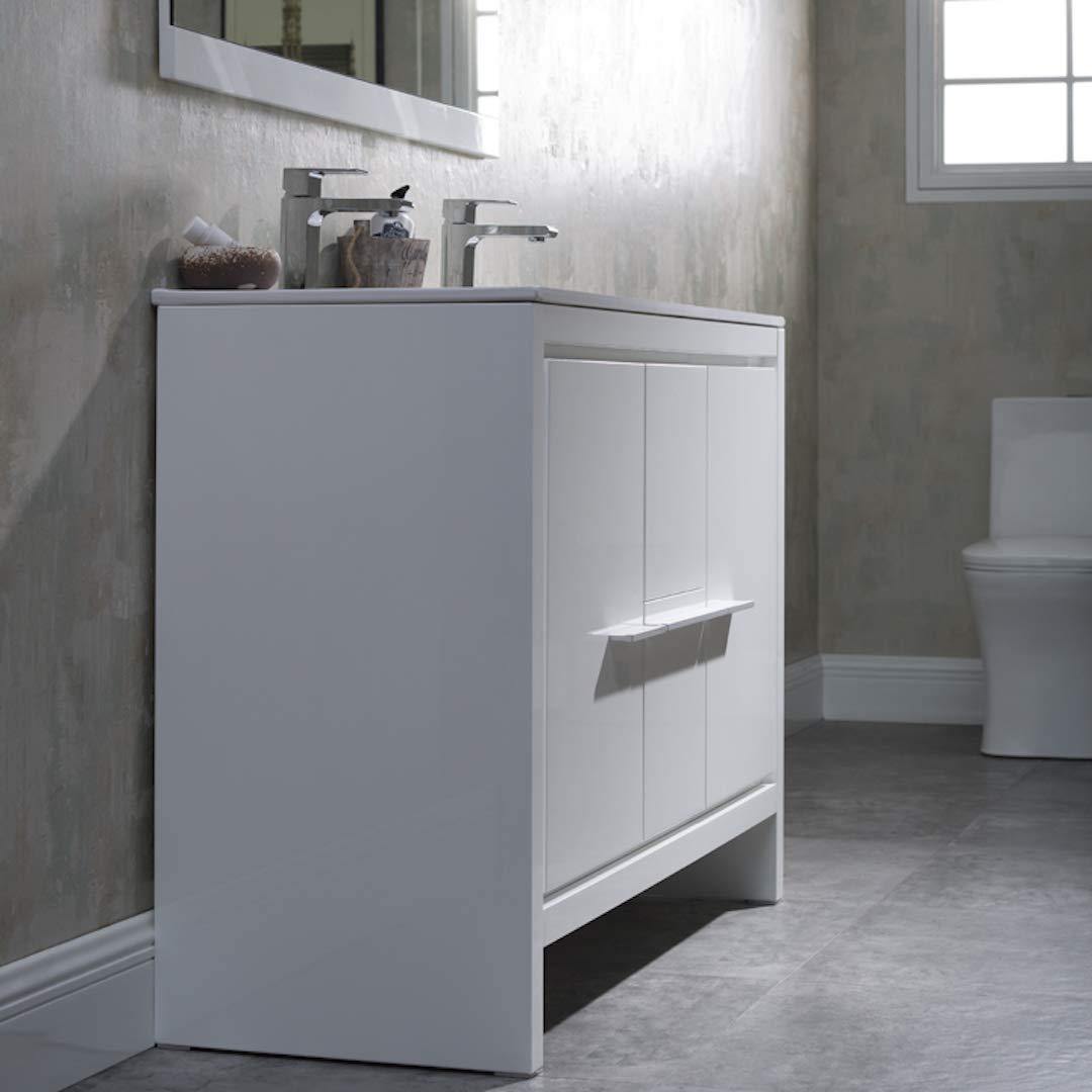 Blossom Milan 48 Inch Vanity Base in White / Silver Grey. Available with Ceramic Single Sink / Ceramic Double Sinks / Ceramic Single Sink + Mirror / Double Sinks + Mirror / Ceramic Double Sinks + Mirrored Medicine Cabinets - The Bath Vanities