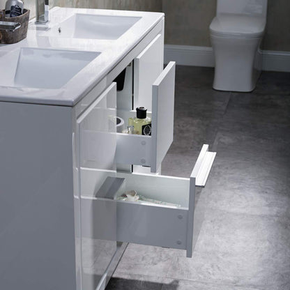 Blossom Milan 48 Inch Vanity Base in White / Silver Grey. Available with Ceramic Single Sink / Ceramic Double Sinks / Ceramic Single Sink + Mirror / Double Sinks + Mirror / Ceramic Double Sinks + Mirrored Medicine Cabinets - The Bath Vanities