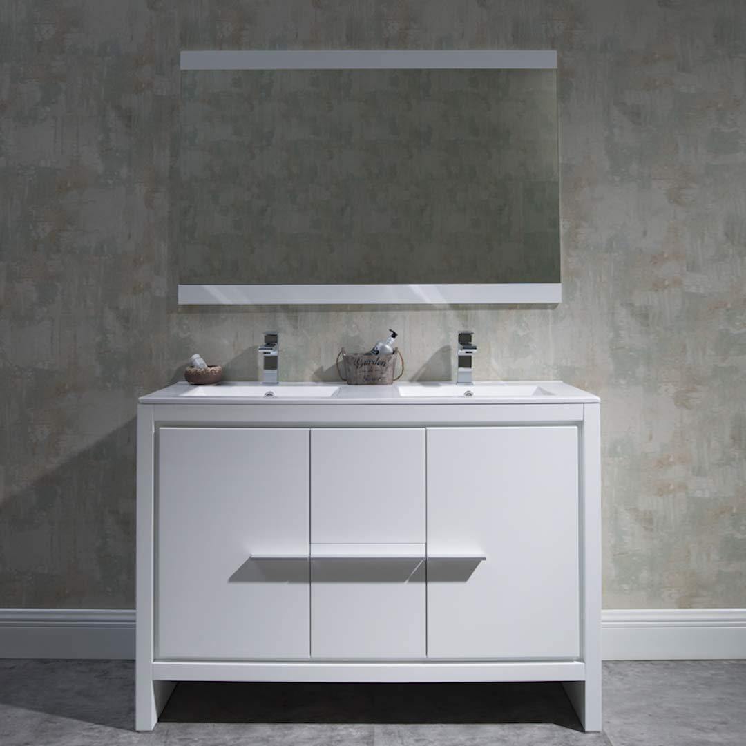 Blossom Milan 48 Inch Vanity Base in White / Silver Grey. Available with Ceramic Single Sink / Ceramic Double Sinks / Ceramic Single Sink + Mirror / Double Sinks + Mirror / Ceramic Double Sinks + Mirrored Medicine Cabinets - The Bath Vanities