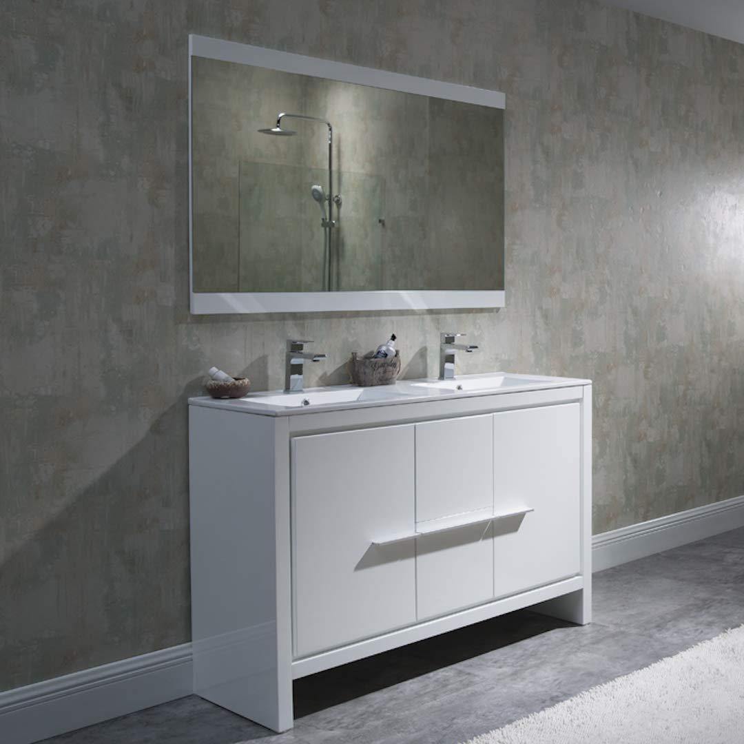 Blossom Milan 48 Inch Vanity Base in White / Silver Grey. Available with Ceramic Single Sink / Ceramic Double Sinks / Ceramic Single Sink + Mirror / Double Sinks + Mirror / Ceramic Double Sinks + Mirrored Medicine Cabinets - The Bath Vanities