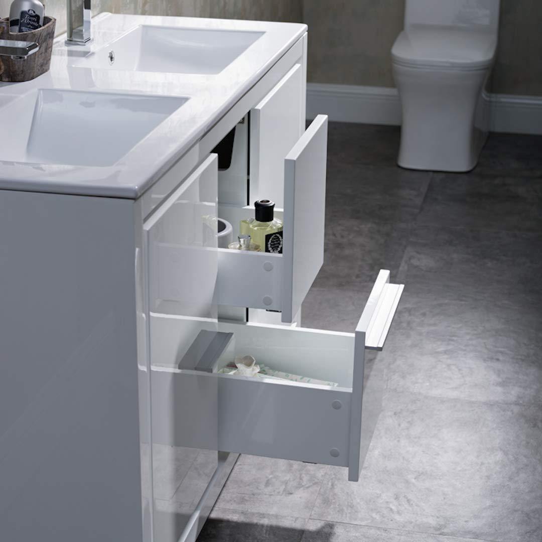 Blossom Milan 48 Inch Vanity Base in White / Silver Grey. Available with Ceramic Single Sink / Ceramic Double Sinks / Ceramic Single Sink + Mirror / Double Sinks + Mirror / Ceramic Double Sinks + Mirrored Medicine Cabinets - The Bath Vanities