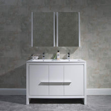 Load image into Gallery viewer, Blossom Milan 48 Inch Vanity Base in White / Silver Grey. Available with Ceramic Single Sink / Ceramic Double Sinks / Ceramic Single Sink + Mirror / Double Sinks + Mirror / Ceramic Double Sinks + Mirrored Medicine Cabinets - The Bath Vanities