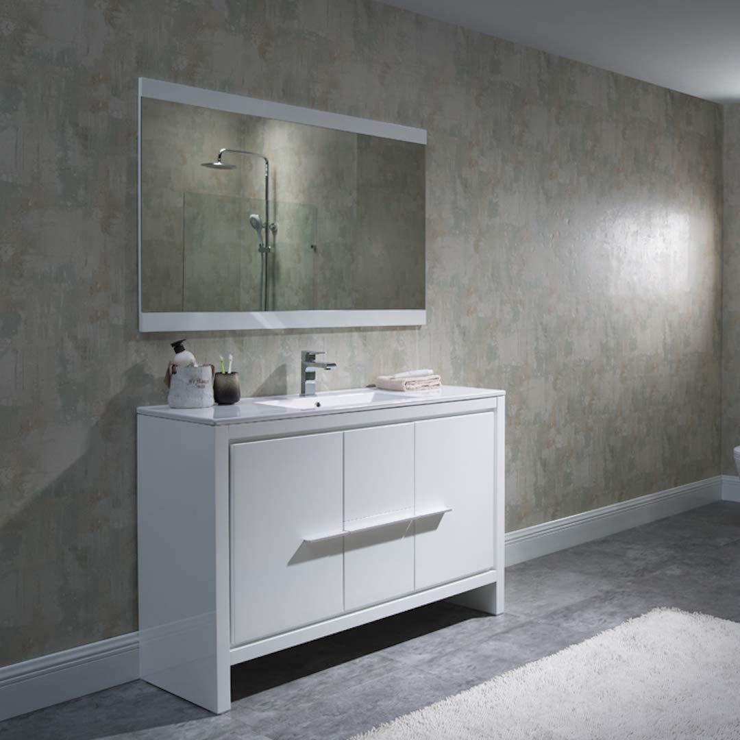 Blossom Milan 48 Inch Vanity Base in White / Silver Grey. Available with Ceramic Single Sink / Ceramic Double Sinks / Ceramic Single Sink + Mirror / Double Sinks + Mirror / Ceramic Double Sinks + Mirrored Medicine Cabinets - The Bath Vanities