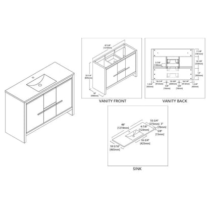 Blossom Milan 48 Inch Vanity Base in White / Silver Grey. Available with Ceramic Single Sink / Ceramic Double Sinks / Ceramic Single Sink + Mirror / Double Sinks + Mirror / Ceramic Double Sinks + Mirrored Medicine Cabinets - The Bath Vanities