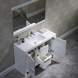 Blossom Milan 48 Inch Vanity Base in White / Silver Grey. Available with Ceramic Single Sink / Ceramic Double Sinks / Ceramic Single Sink + Mirror / Double Sinks + Mirror / Ceramic Double Sinks + Mirrored Medicine Cabinets - The Bath Vanities