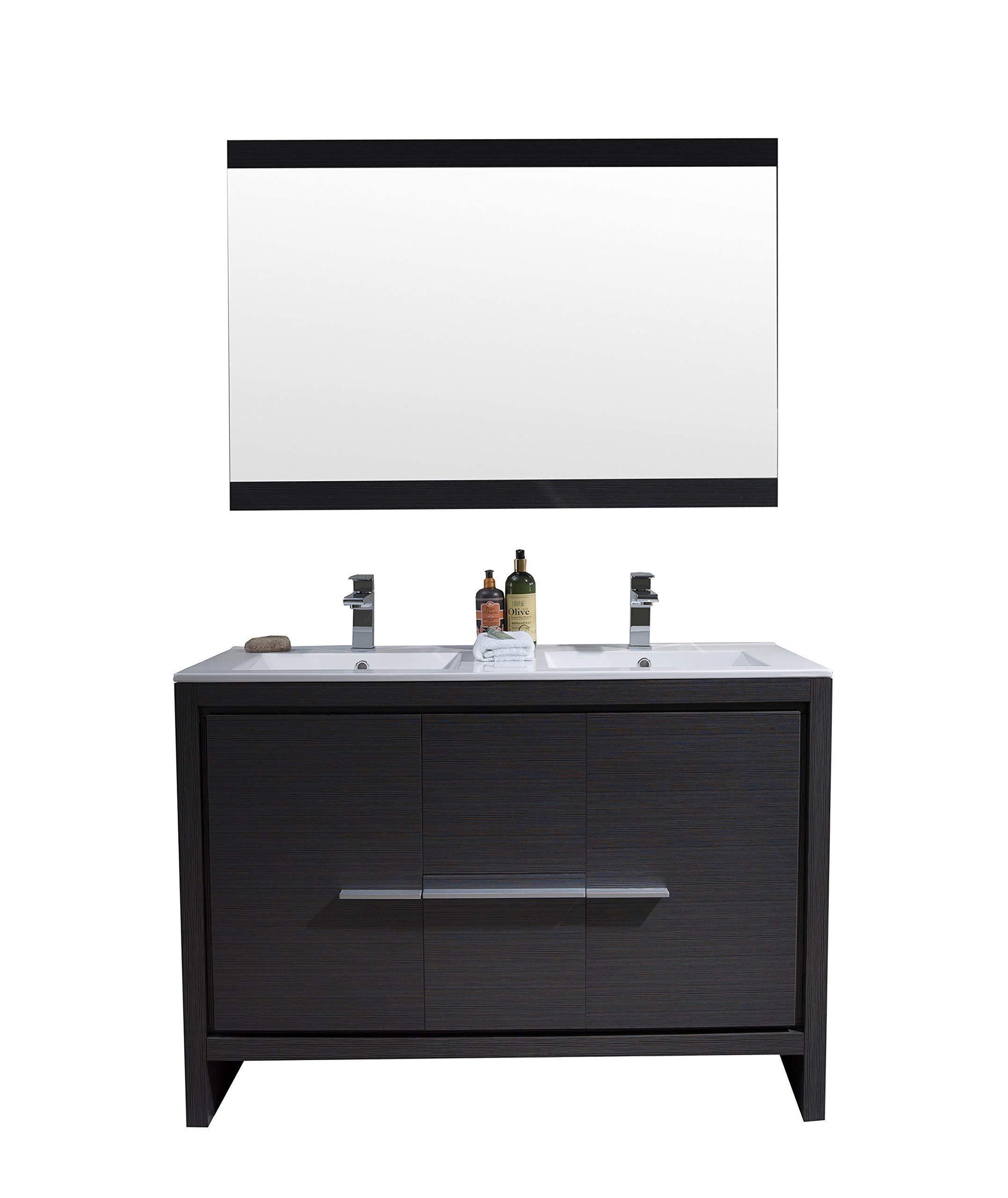 Milan 48" Double Vanity Set in  Silver Grey with Ceramic Sink, Mirror, Medicine Cabinet - The Bath Vanities