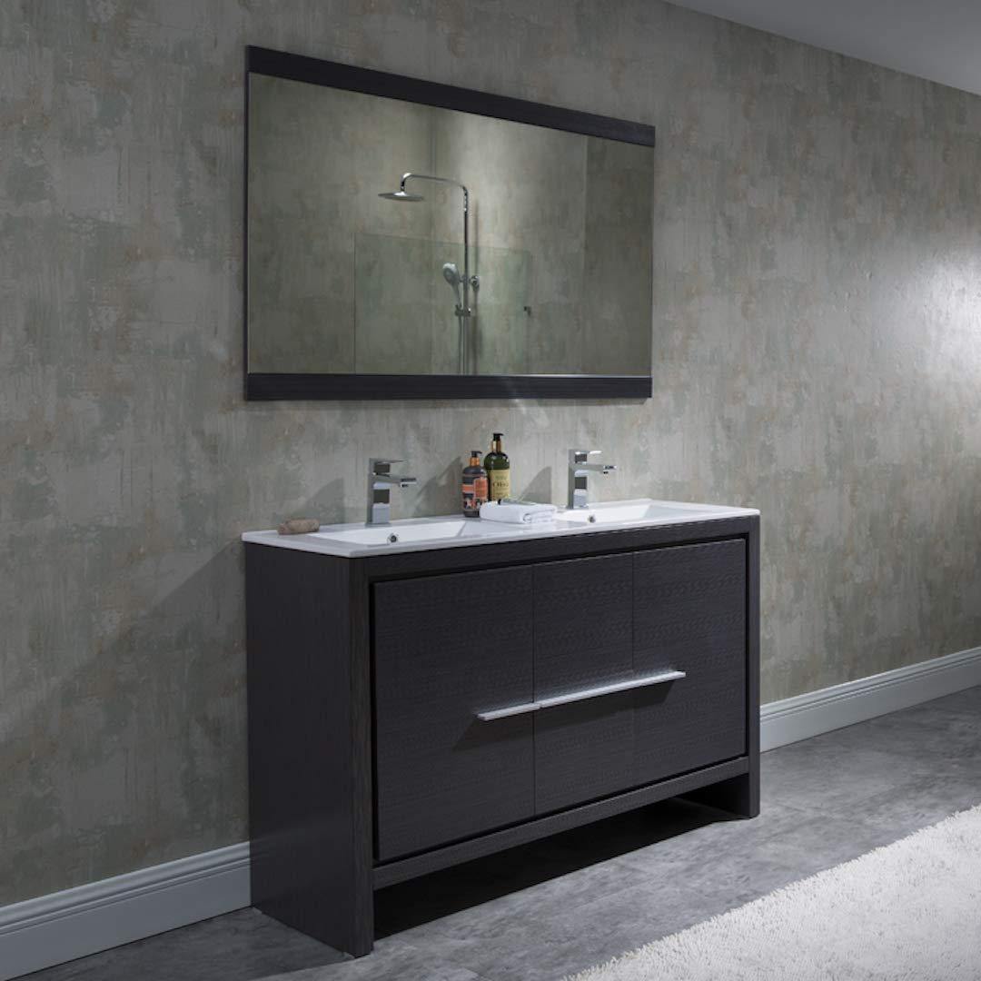 Blossom Milan 48 Inch Vanity Base in White / Silver Grey. Available with Ceramic Single Sink / Ceramic Double Sinks / Ceramic Single Sink + Mirror / Double Sinks + Mirror / Ceramic Double Sinks + Mirrored Medicine Cabinets - The Bath Vanities