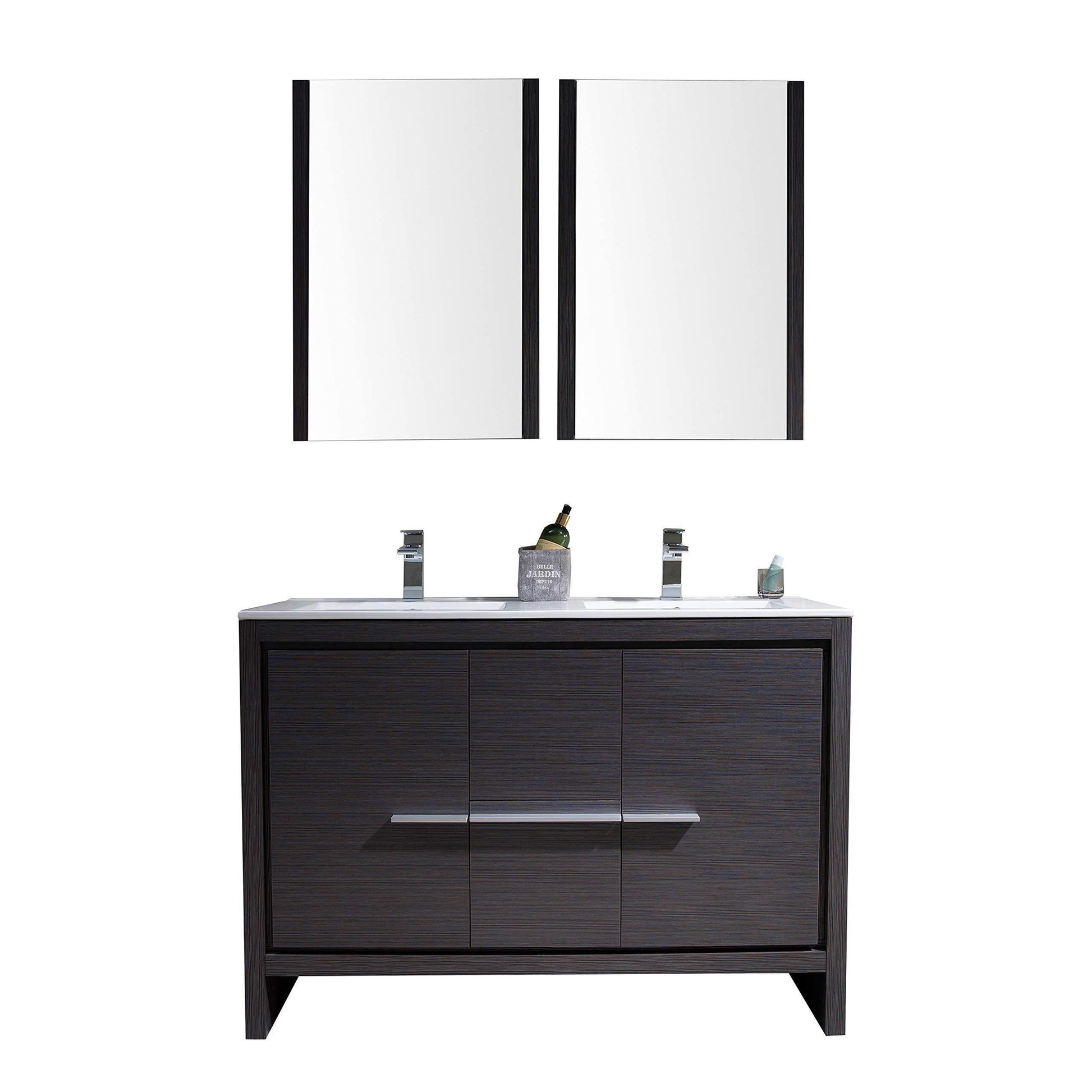 Blossom Milan 48 Inch Vanity Base in White / Silver Grey. Available with Ceramic Single Sink / Ceramic Double Sinks / Ceramic Single Sink + Mirror / Double Sinks + Mirror / Ceramic Double Sinks + Mirrored Medicine Cabinets - The Bath Vanities