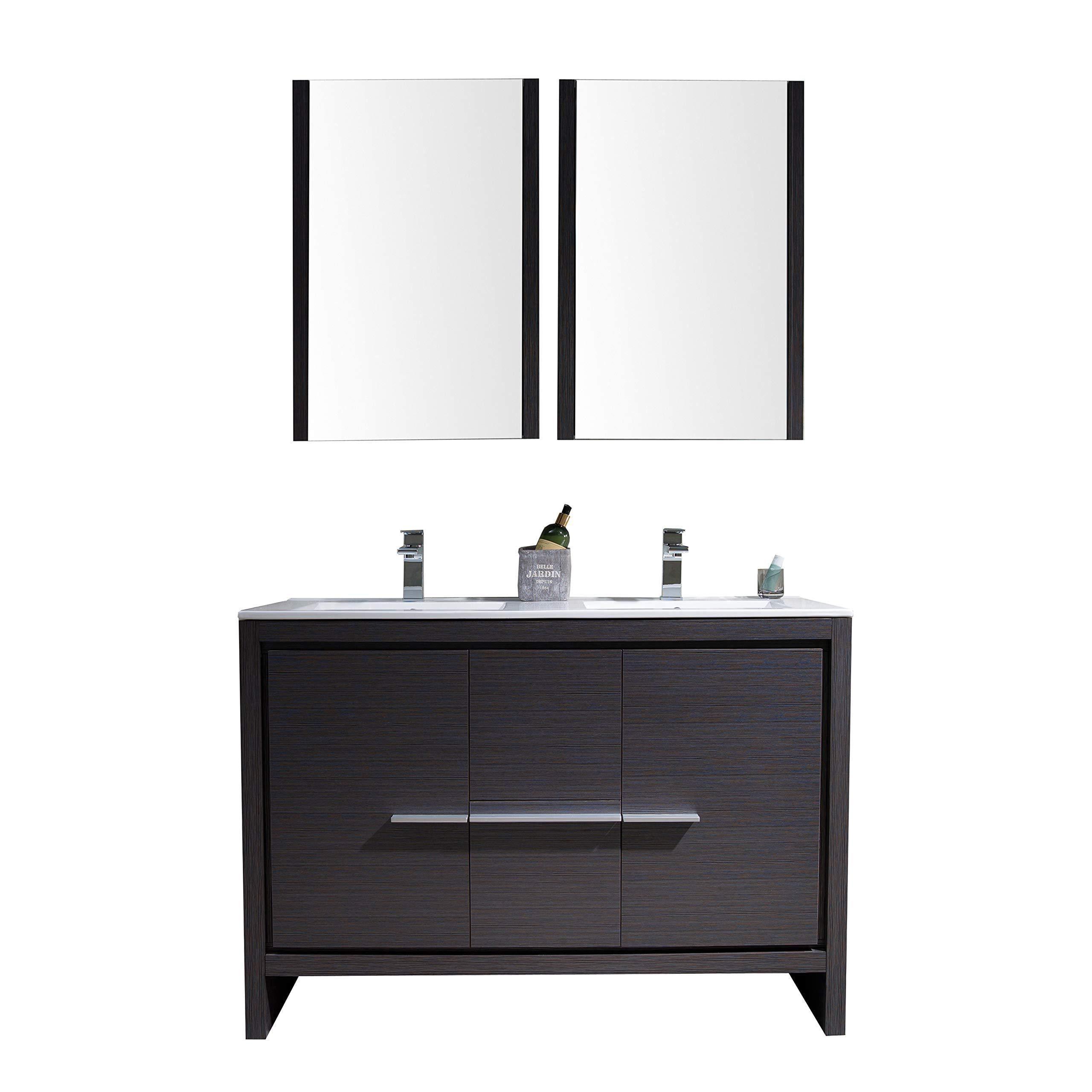Blossom Milan 48 Inch Vanity Base in White / Silver Grey. Available with Ceramic Single Sink / Ceramic Double Sinks / Ceramic Single Sink + Mirror / Double Sinks + Mirror / Ceramic Double Sinks + Mirrored Medicine Cabinets - The Bath Vanities