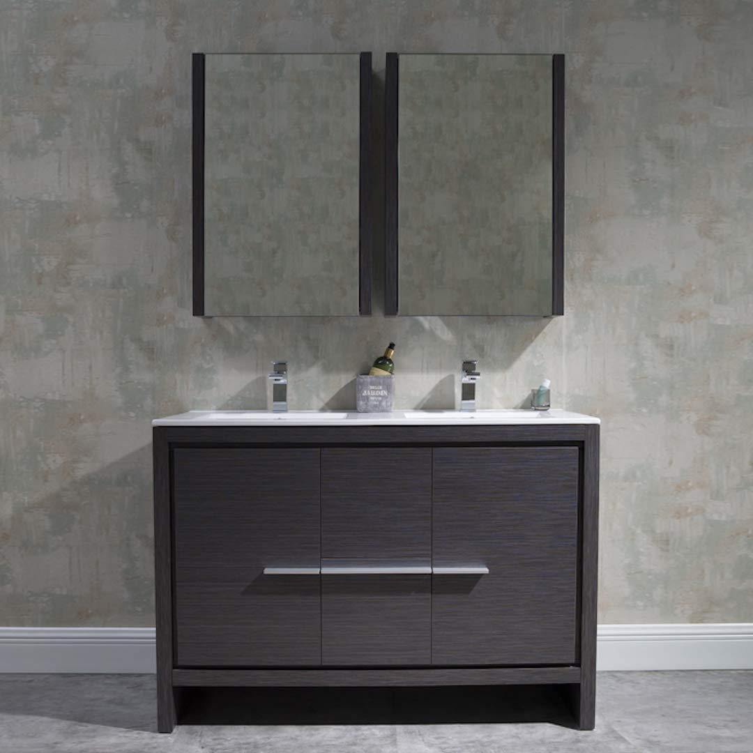 Blossom Milan 48 Inch Vanity Base in White / Silver Grey. Available with Ceramic Single Sink / Ceramic Double Sinks / Ceramic Single Sink + Mirror / Double Sinks + Mirror / Ceramic Double Sinks + Mirrored Medicine Cabinets - The Bath Vanities