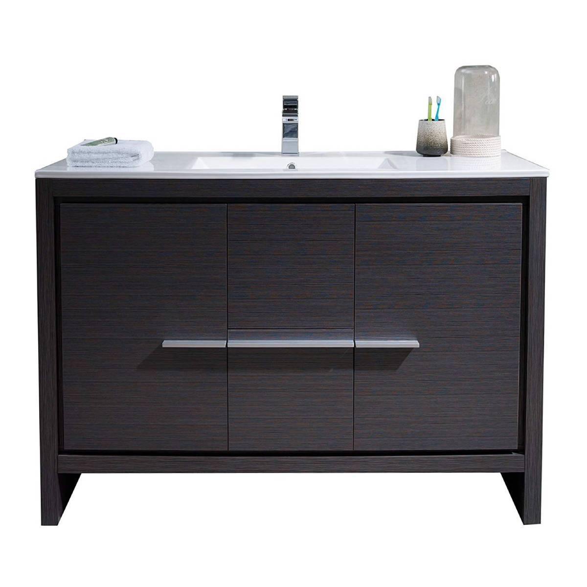 Blossom Milan 48 Inch Vanity Base in White / Silver Grey. Available with Ceramic Single Sink / Ceramic Double Sinks / Ceramic Single Sink + Mirror / Double Sinks + Mirror / Ceramic Double Sinks + Mirrored Medicine Cabinets - The Bath Vanities