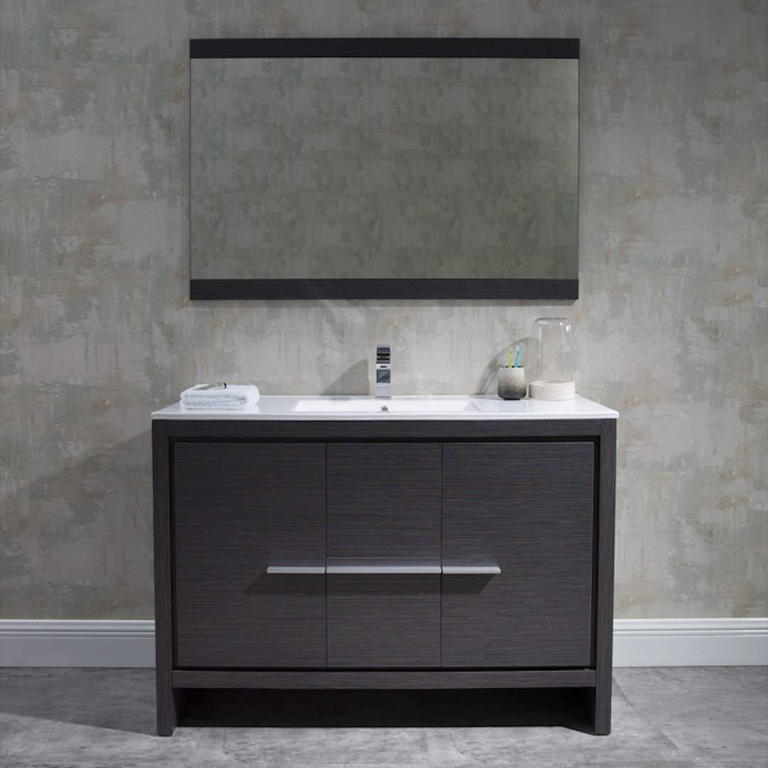 Blossom Milan 48 Inch Vanity Base in White / Silver Grey. Available with Ceramic Single Sink / Ceramic Double Sinks / Ceramic Single Sink + Mirror / Double Sinks + Mirror / Ceramic Double Sinks + Mirrored Medicine Cabinets - The Bath Vanities