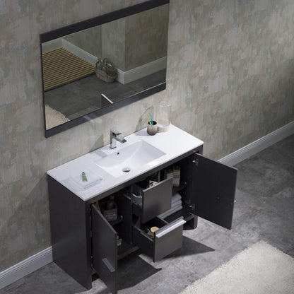 Blossom Milan 48 Inch Vanity Base in White / Silver Grey. Available with Ceramic Single Sink / Ceramic Double Sinks / Ceramic Single Sink + Mirror / Double Sinks + Mirror / Ceramic Double Sinks + Mirrored Medicine Cabinets - The Bath Vanities