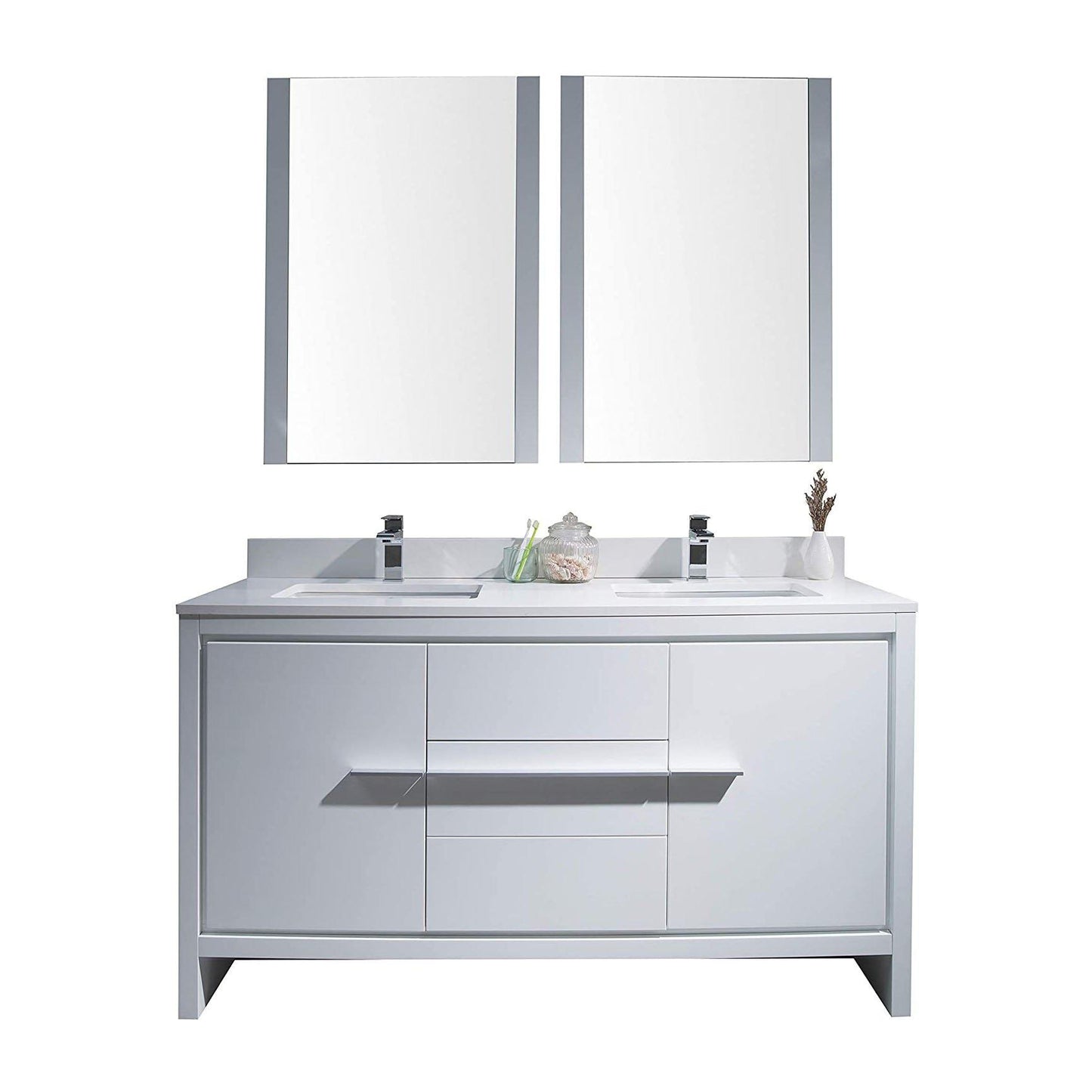 Blossom Milan 60 Inch Vanity Base in White / Silver Grey. Available with Ceramic Sink / Ceramic Sink + Mirror / Ceramic Sink + Mirrored Medicine Cabinet - The Bath Vanities