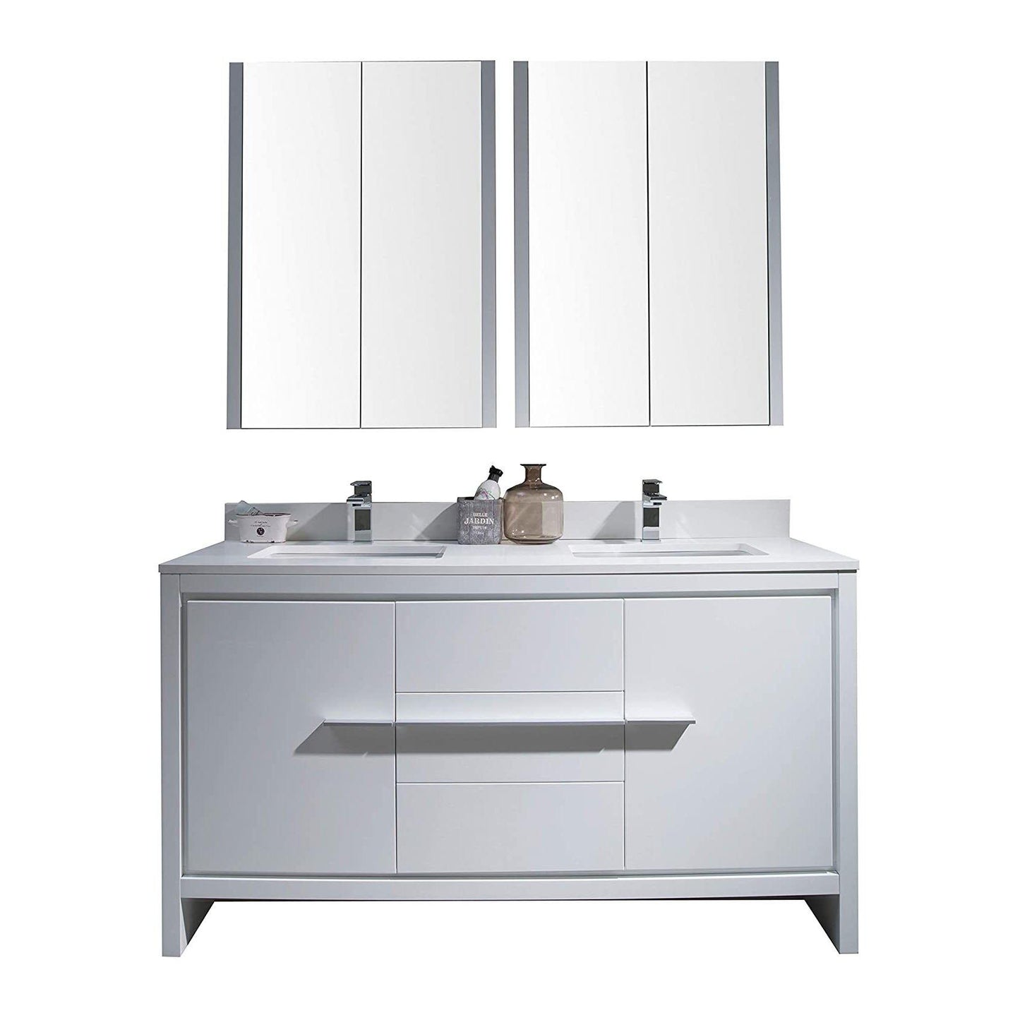 Blossom Milan 60 Inch Vanity Base in White / Silver Grey. Available with Ceramic Sink / Ceramic Sink + Mirror / Ceramic Sink + Mirrored Medicine Cabinet - The Bath Vanities