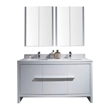 Load image into Gallery viewer, Blossom Milan 60 Inch Vanity Base in White / Silver Grey. Available with Ceramic Sink / Ceramic Sink + Mirror / Ceramic Sink + Mirrored Medicine Cabinet - The Bath Vanities