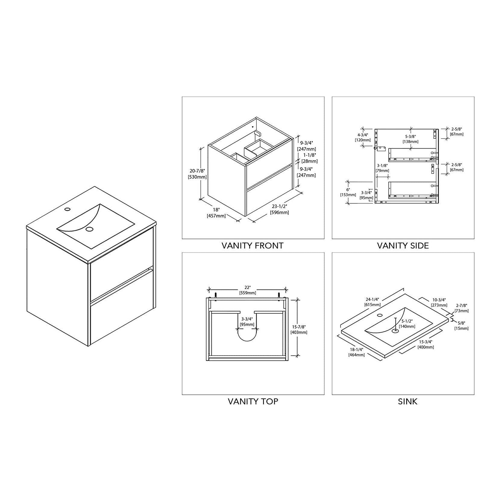 Blossom Valencia 36 Inch Single Vanity Base in White or Silver Grey. Available with Ceramic Sink, Mirror, Mirrored Medicine Cabinet - The Bath Vanities
