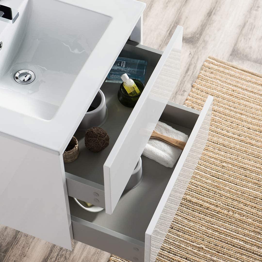 Blossom Valencia 36 Inch Single Vanity Base in White or Silver Grey. Available with Ceramic Sink, Mirror, Mirrored Medicine Cabinet - The Bath Vanities