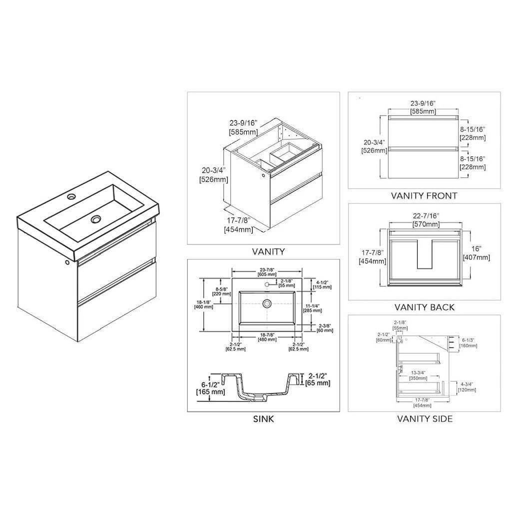 Blossom Jena 24 Inch Vanity Base in Calacatta White / Light Grey. Available with Ceramic Sink / Acrylic Sink - The Bath Vanities
