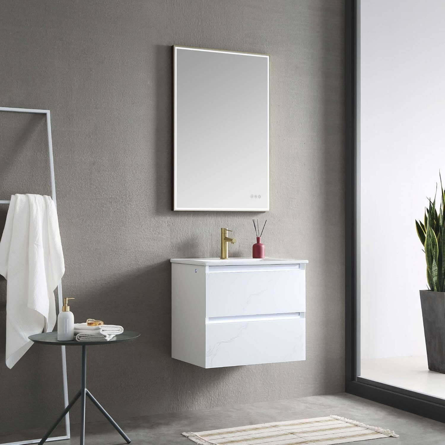 Blossom Jena 24 Inch Vanity Base in Calacatta White / Light Grey. Available with Ceramic Sink / Acrylic Sink - The Bath Vanities