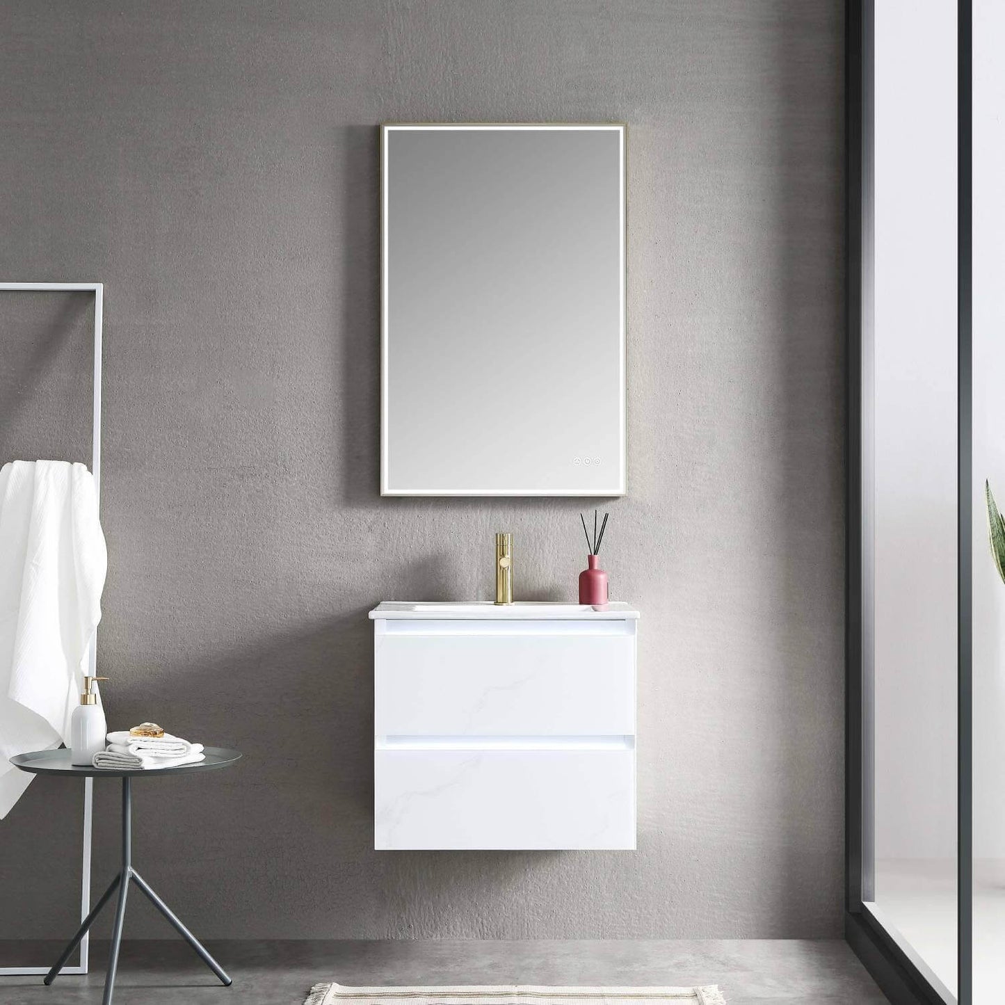 Blossom Jena 24 Inch Vanity Base in Calacatta White / Light Grey. Available with Ceramic Sink / Acrylic Sink - The Bath Vanities