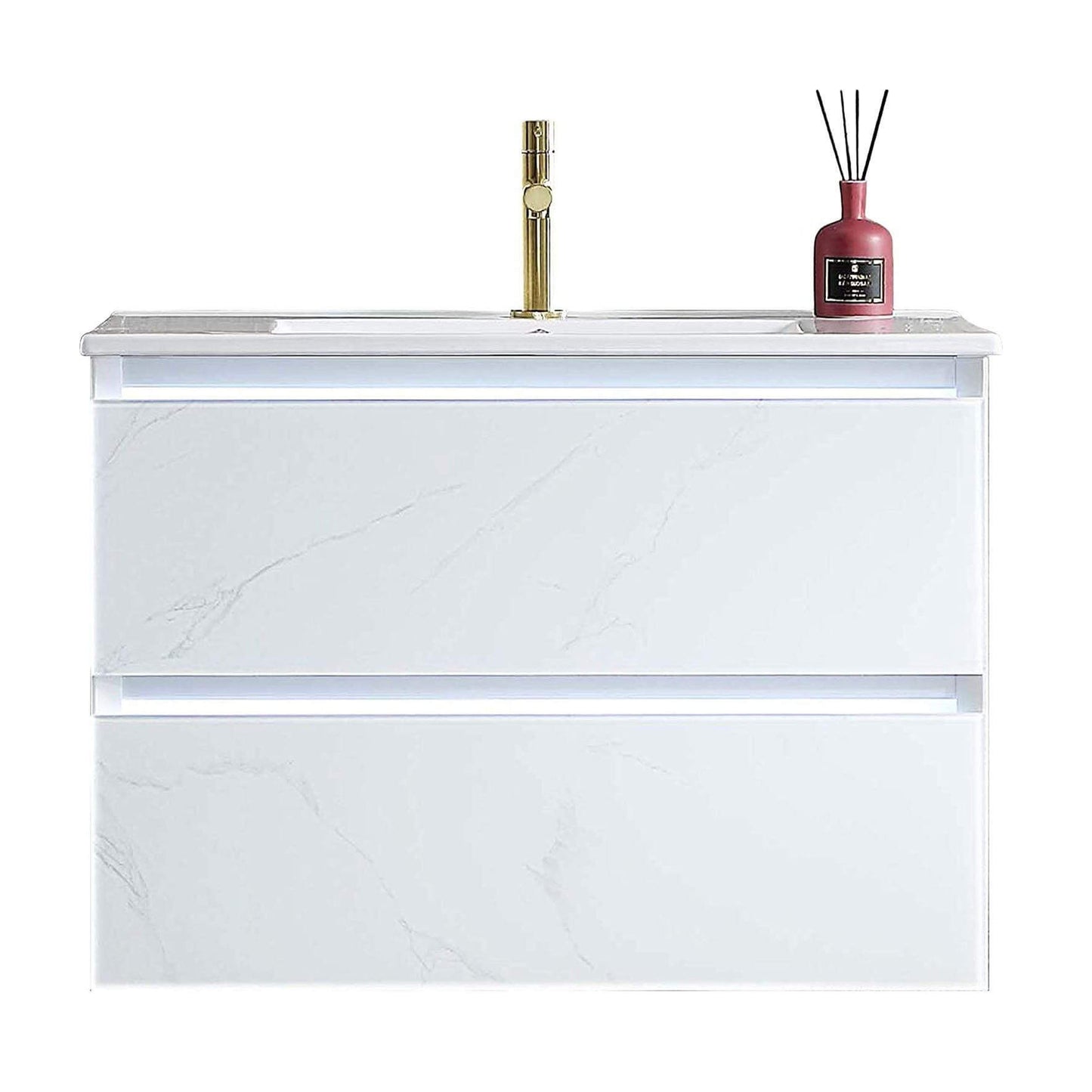 Blossom Jena 30 Inch Vanity Base in Calacatta White / Light Grey. Available with Ceramic Sink / Acrylic Sink - The Bath Vanities