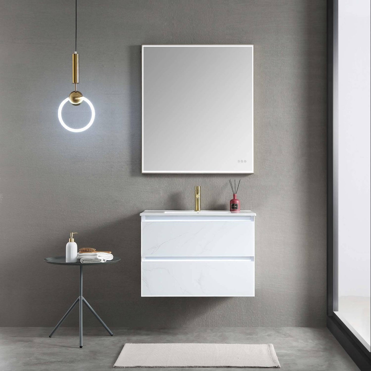 Blossom Jena 30 Inch Vanity Base in Calacatta White / Light Grey. Available with Ceramic Sink / Acrylic Sink - The Bath Vanities