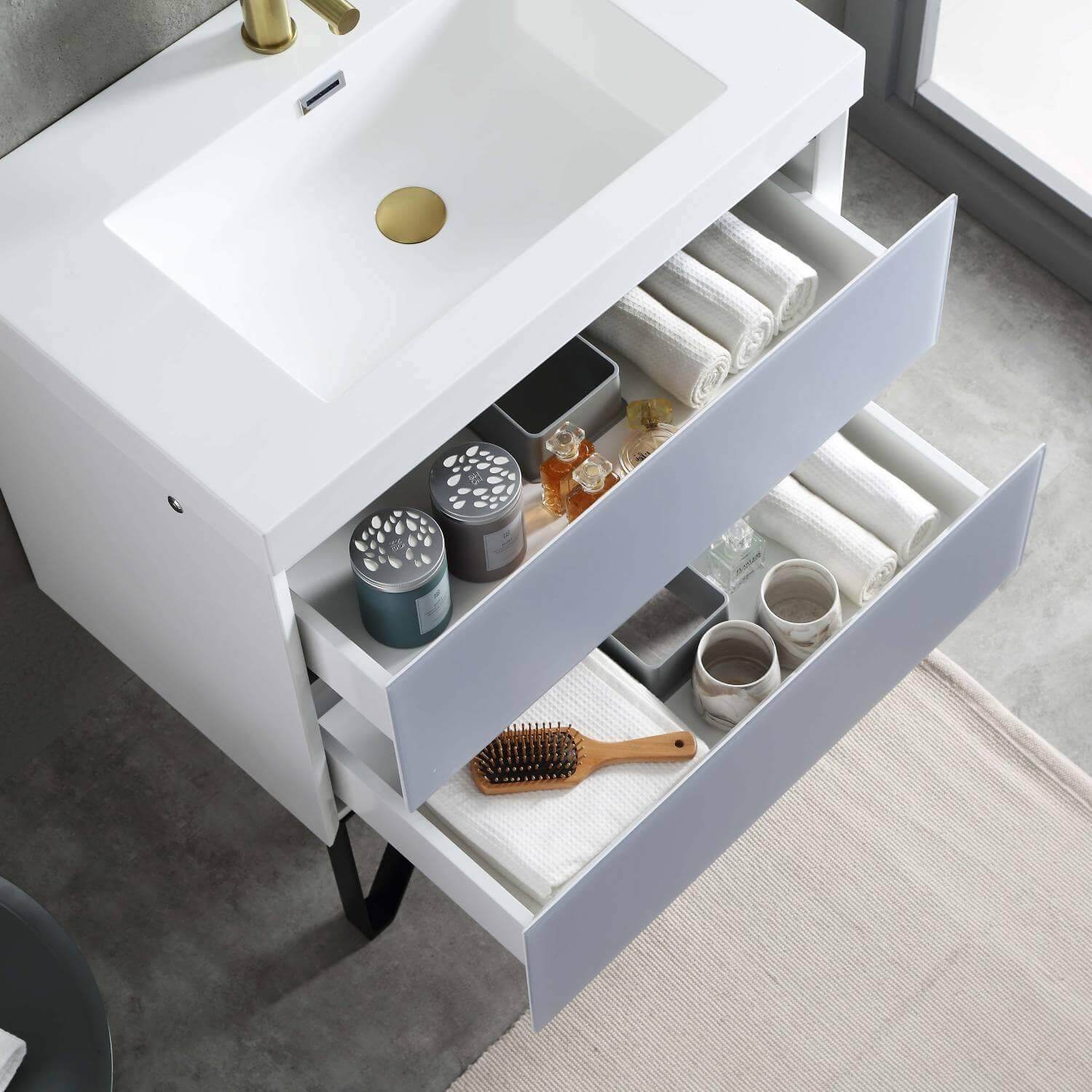 Blossom Jena 30 Inch Vanity Base in Calacatta White / Light Grey. Available with Ceramic Sink / Acrylic Sink - The Bath Vanities