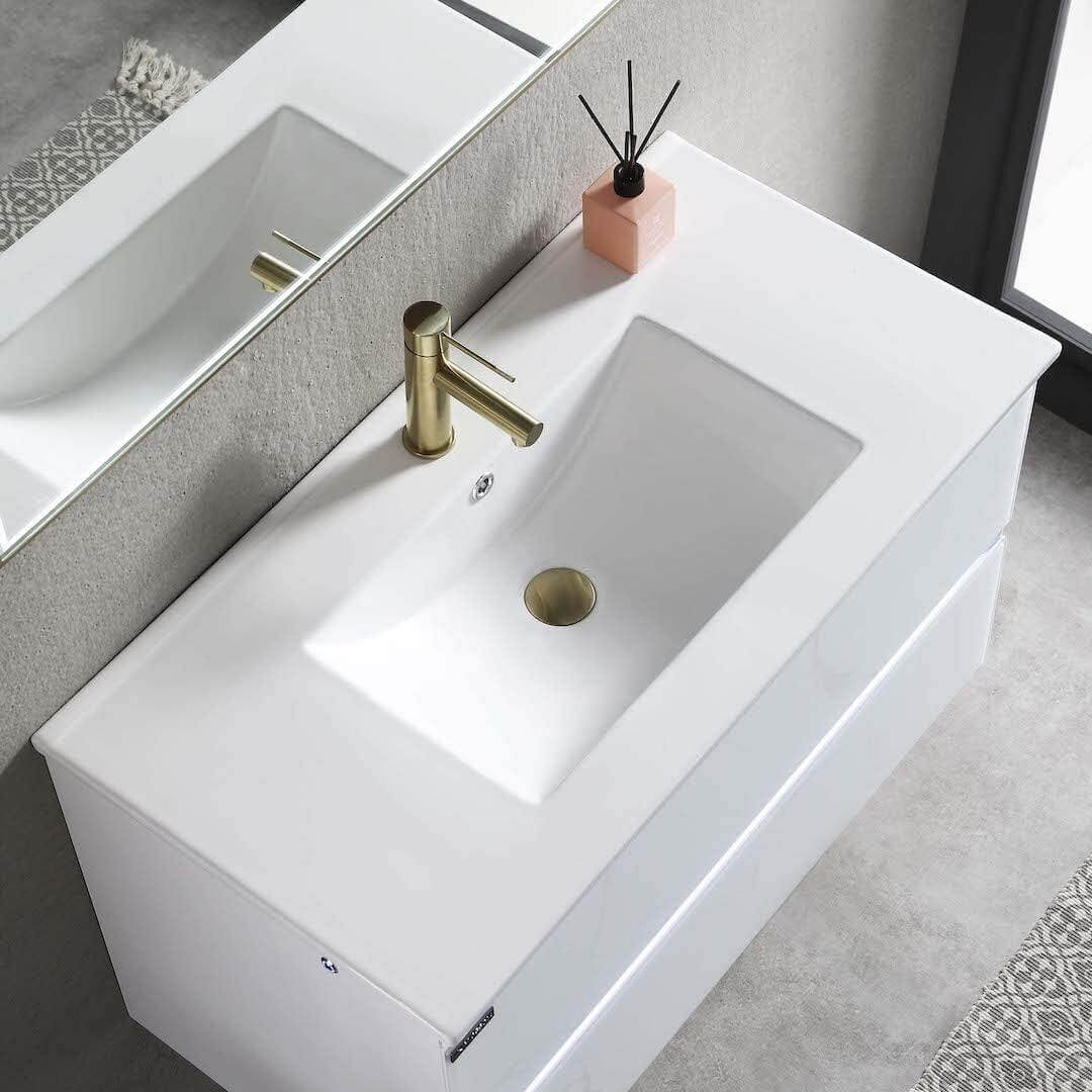 Blossom Jena 36 Inch Vanity Base in Calacatta White / Light Grey. Available with Ceramic Sink / Acrylic Sink - The Bath Vanities