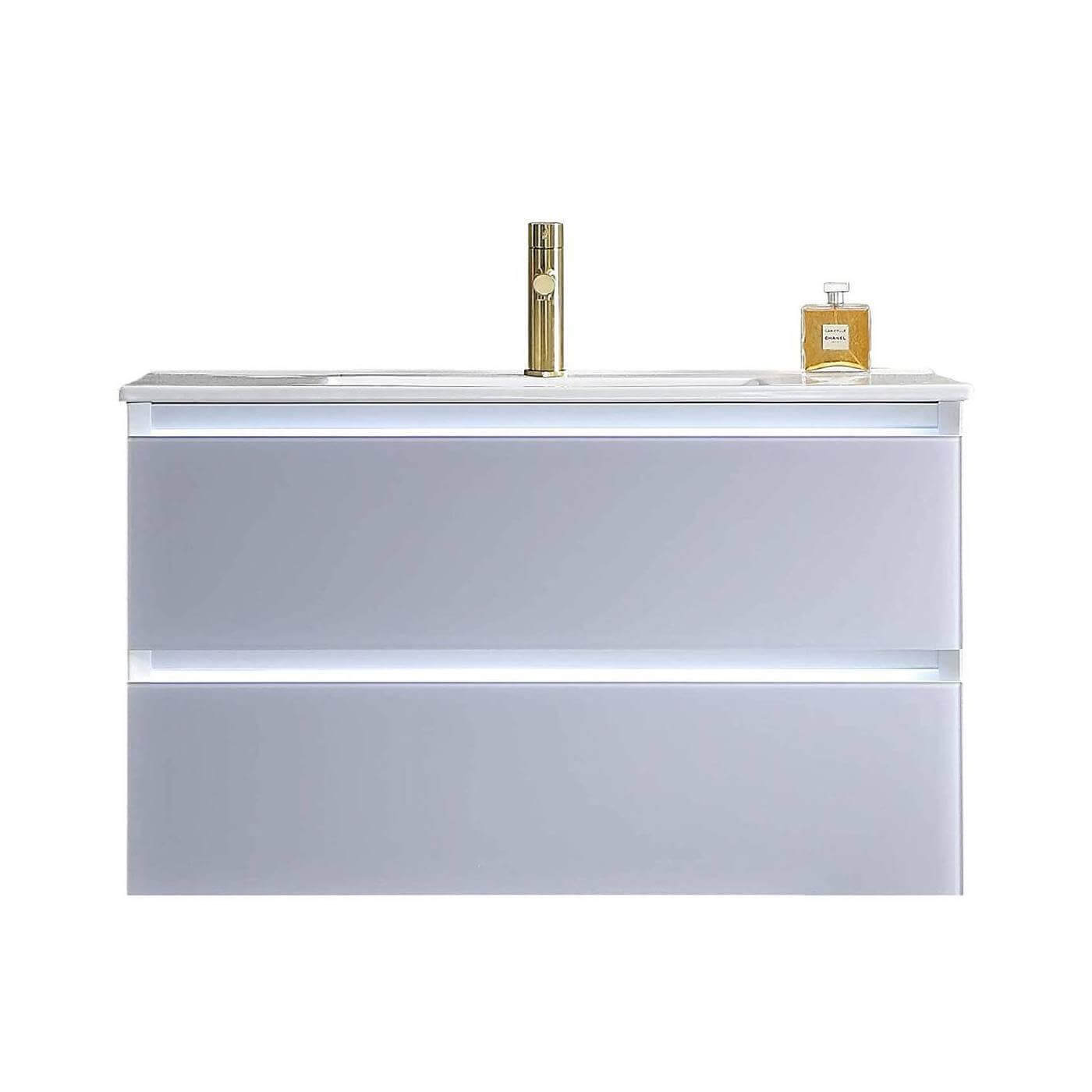 Blossom Jena 36 Inch Vanity Base in Calacatta White / Light Grey. Available with Ceramic Sink / Acrylic Sink - The Bath Vanities