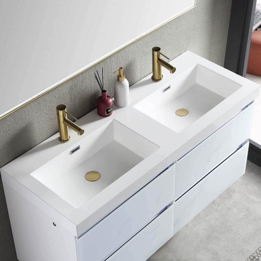 Blossom Jena 48 Inch Vanity Base in Calacatta White / Light Grey. Available with Ceramic Double Sinks / Acrylic Double Sinks - The Bath Vanities