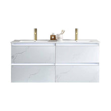 Load image into Gallery viewer, Blossom Jena 48 Inch Vanity Base in Calacatta White / Light Grey. Available with Ceramic Double Sinks / Acrylic Double Sinks - The Bath Vanities