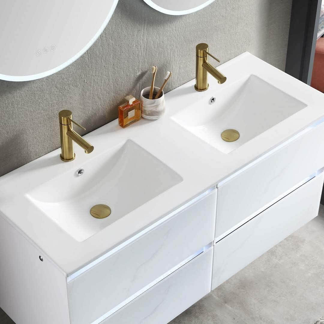 Blossom Jena 48 Inch Vanity Base in Calacatta White / Light Grey. Available with Ceramic Double Sinks / Acrylic Double Sinks - The Bath Vanities