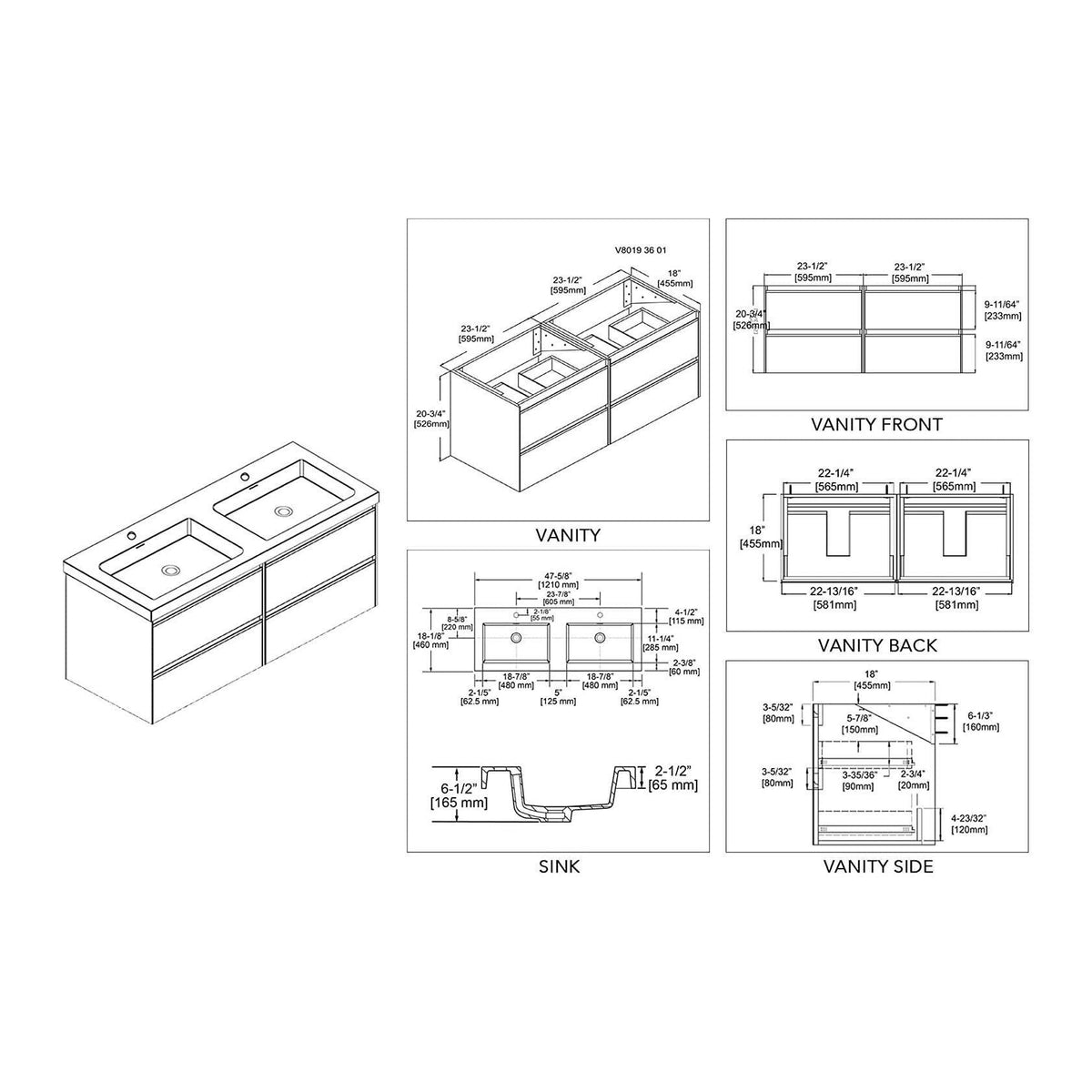 Blossom Berlin 48 Inch Vanity Base in White. Available with Acrylic Double Sinks. - The Bath Vanities