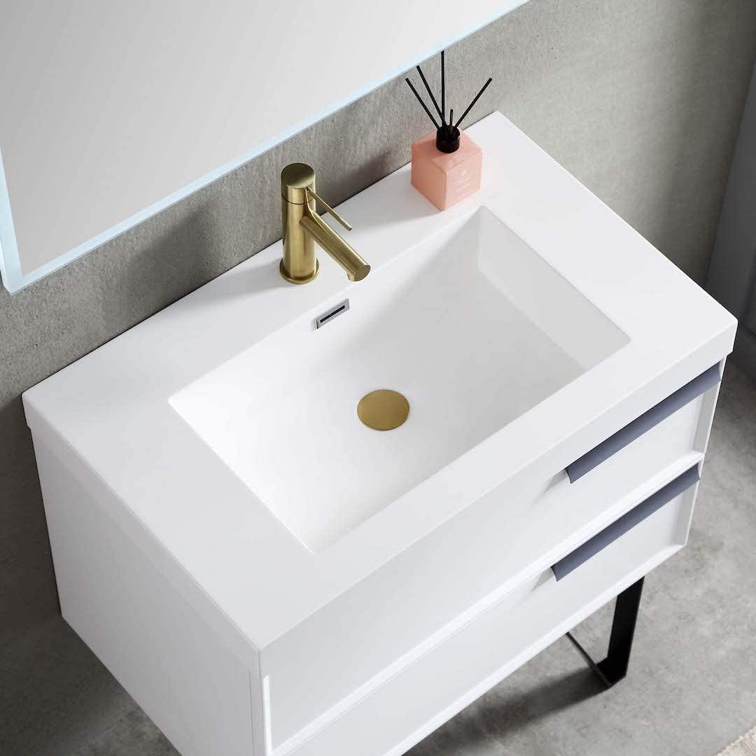 Blossom Sofia 30 Inch Vanity Base in White / Matte Gray. Available with Acrylic Sink - The Bath Vanities